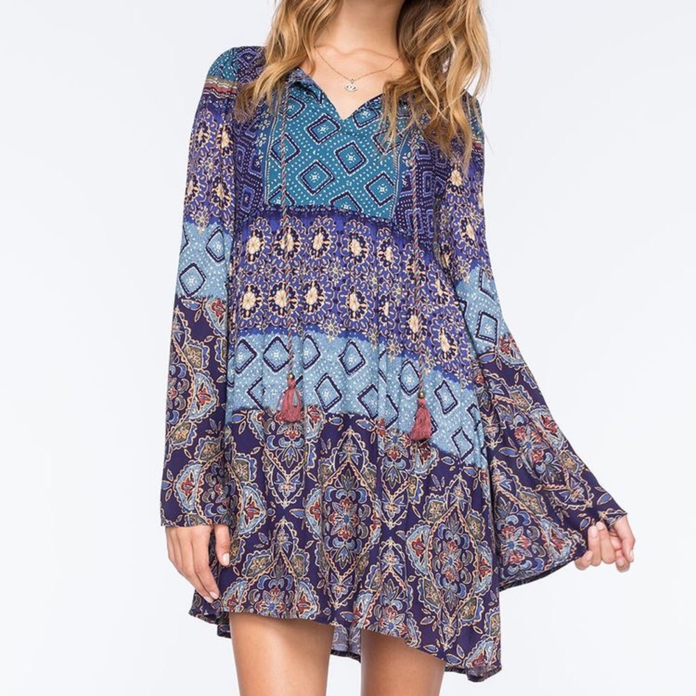 NWT Patrons of Peace Printed Babydoll Boho Dress